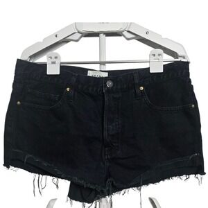 FRAME Le Cutoff Frayed Denim Shorts Size 29 Adrift Black Button Fly Raw Hem